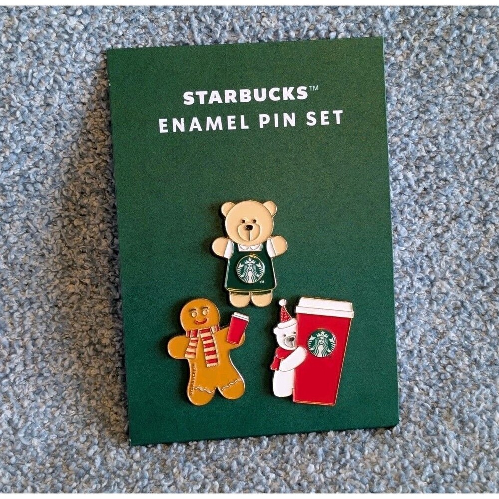 Starbucks 2025 Holiday Bearista Enamel 3 Pin Set Gingerbread Polar Bear Cup NEW